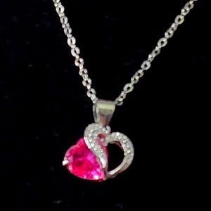 Pink Heart Pendant Necklace & Earrings (P8)